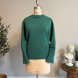 GAP Green Cotton Sweater Womens S Crewneck Boxy Rib Hem Minimal Classic